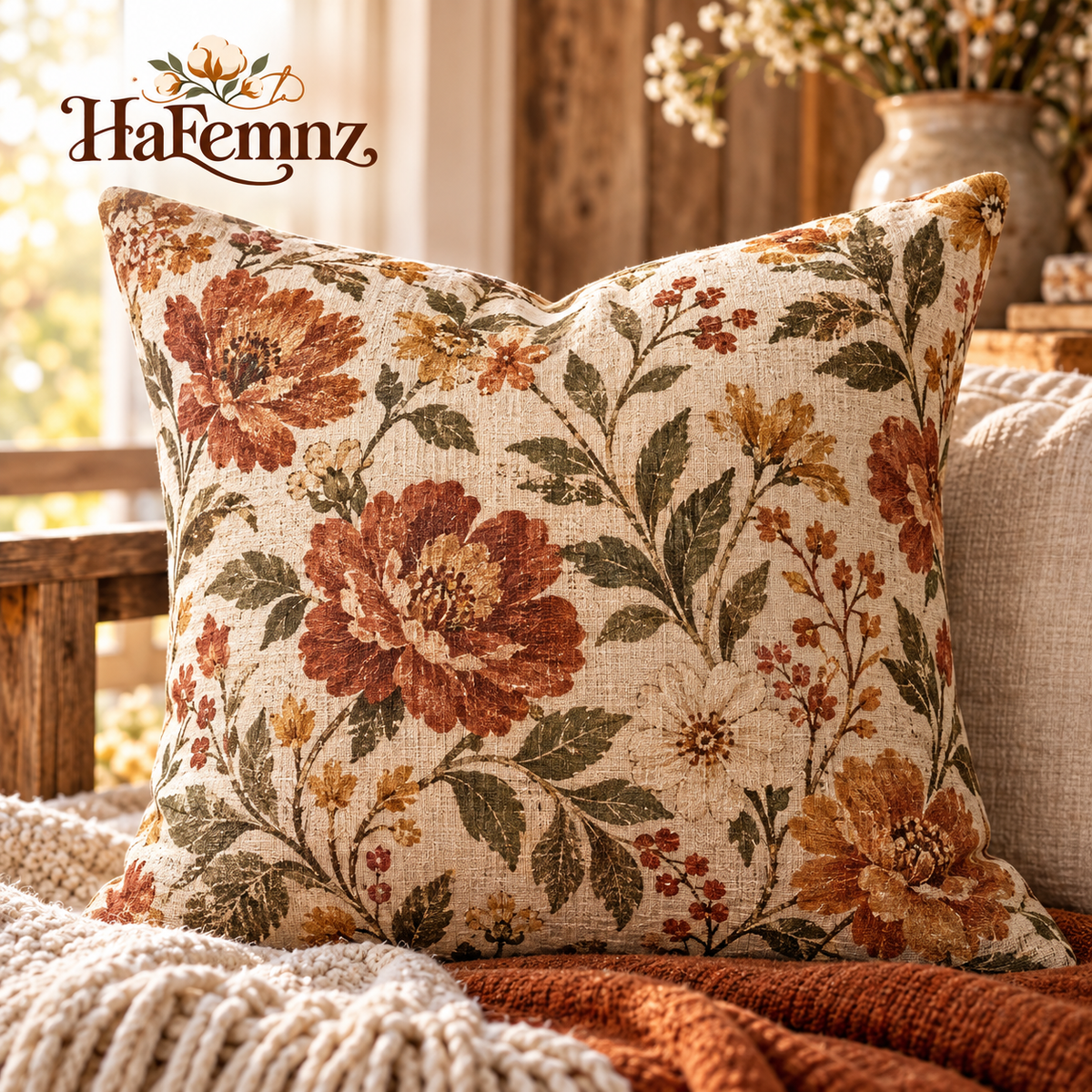 Vintage Floral Linen Throw Pillow Cover