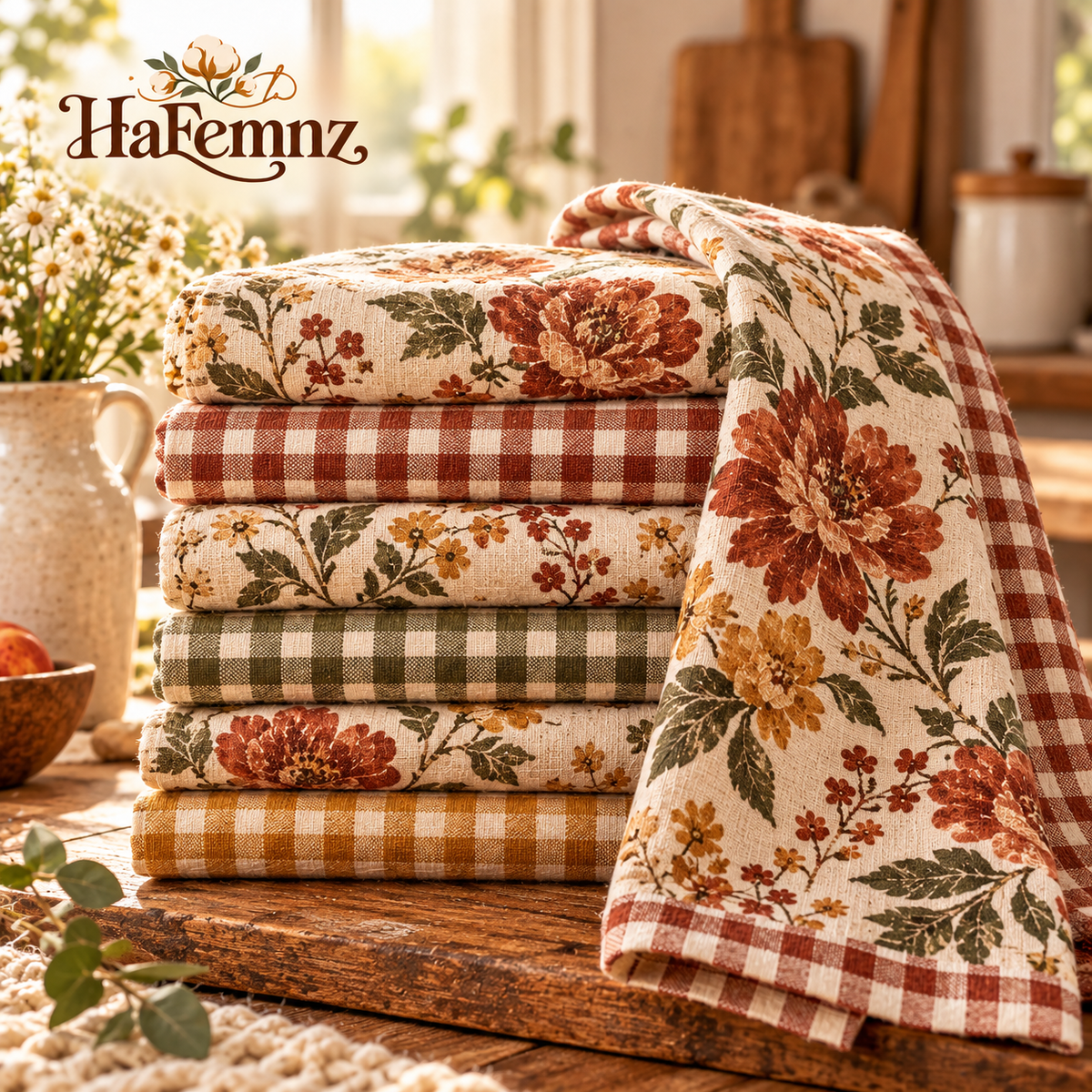 Farmhouse Floral & Gingham Kitchen Towel Set