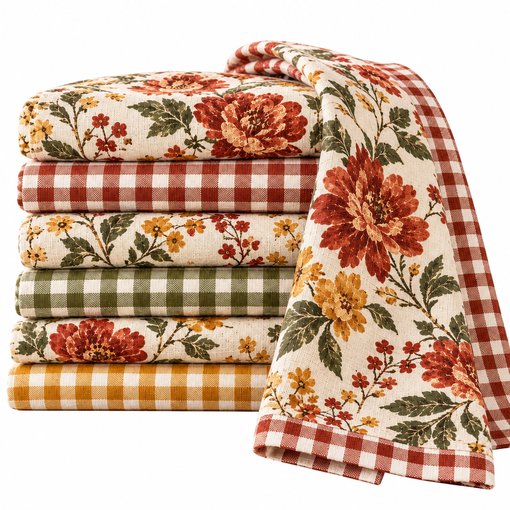 Farmhouse Floral & Gingham Kitchen Towel Set