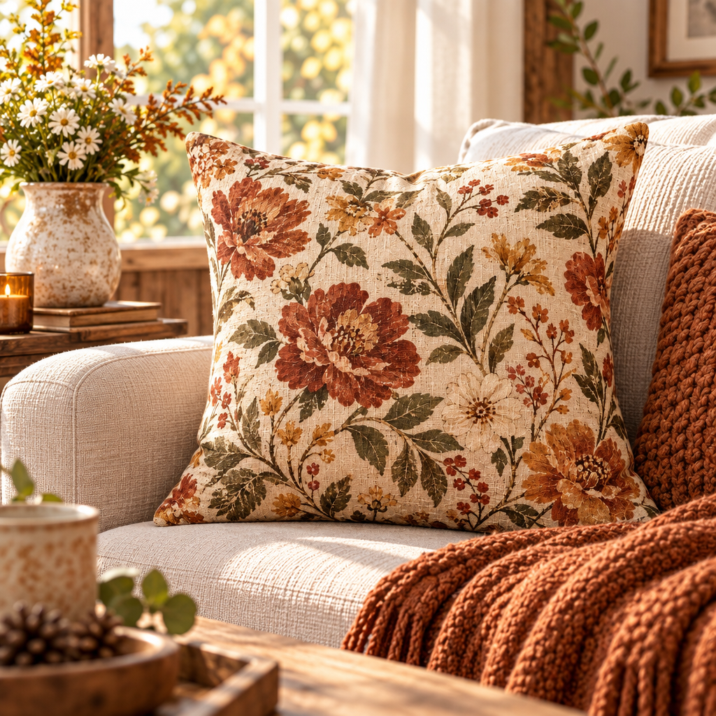 Vintage Floral Linen Throw Pillow Cover