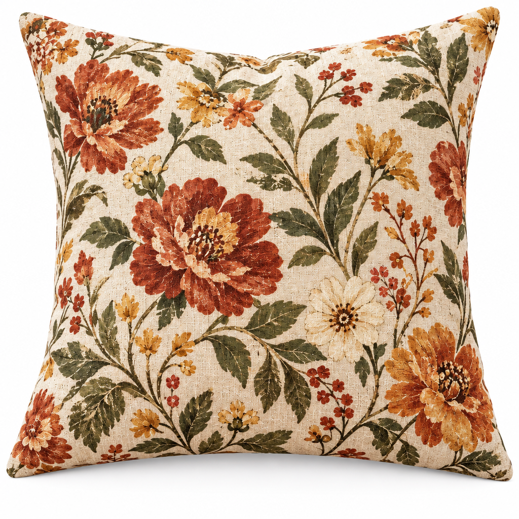Vintage Floral Linen Throw Pillow Cover