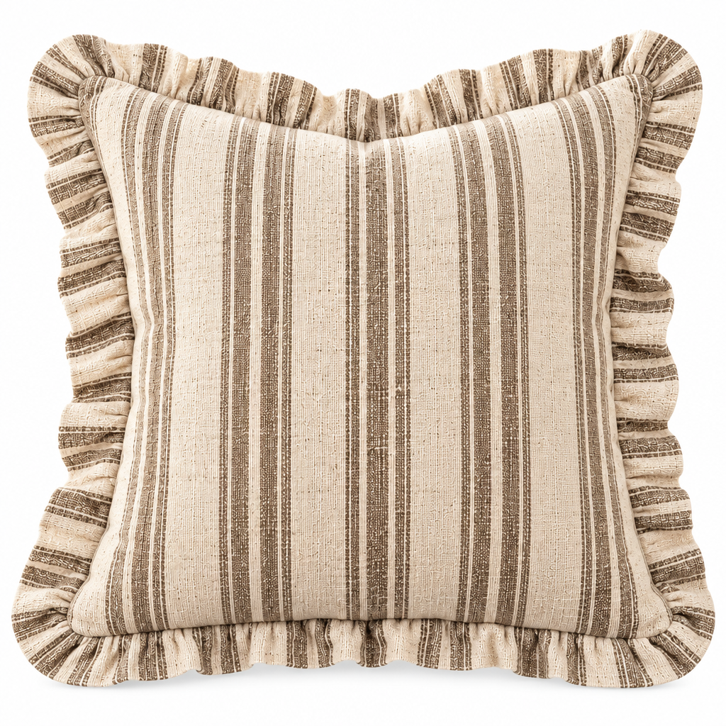 Farmhouse Ticking Stripe Ruffle Pillow Cover