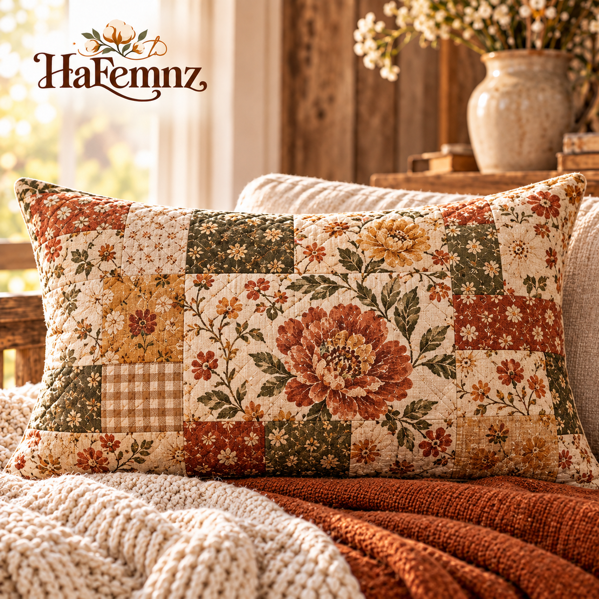 Vintage Floral Patchwork Lumbar Pillow Cover