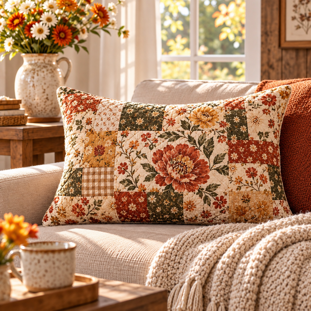 Vintage Floral Patchwork Lumbar Pillow Cover
