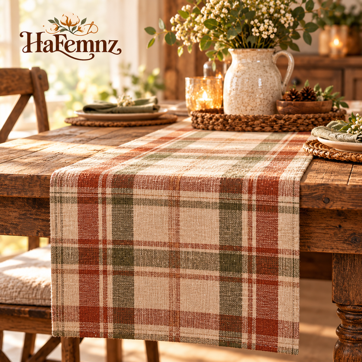 Rustic Plaid Linen-Look Table Runner