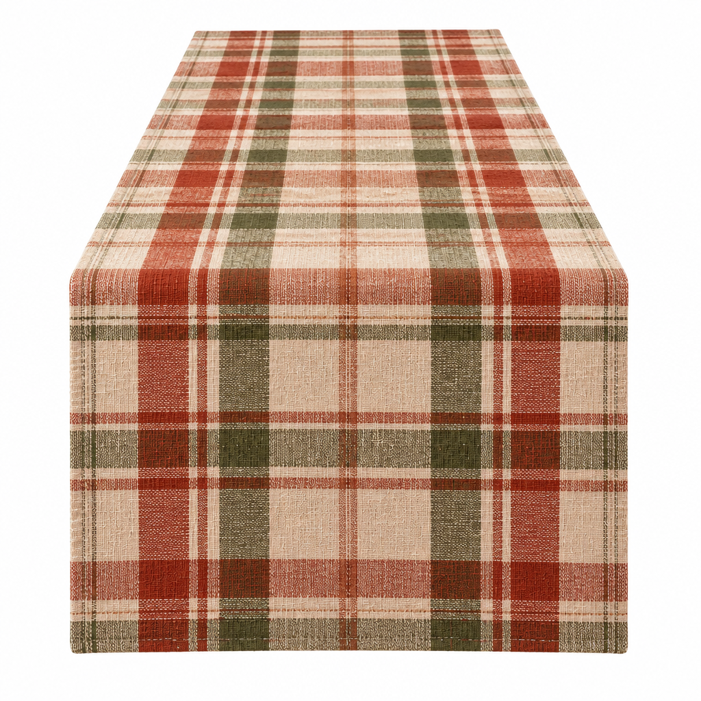 Rustic Plaid Linen-Look Table Runner