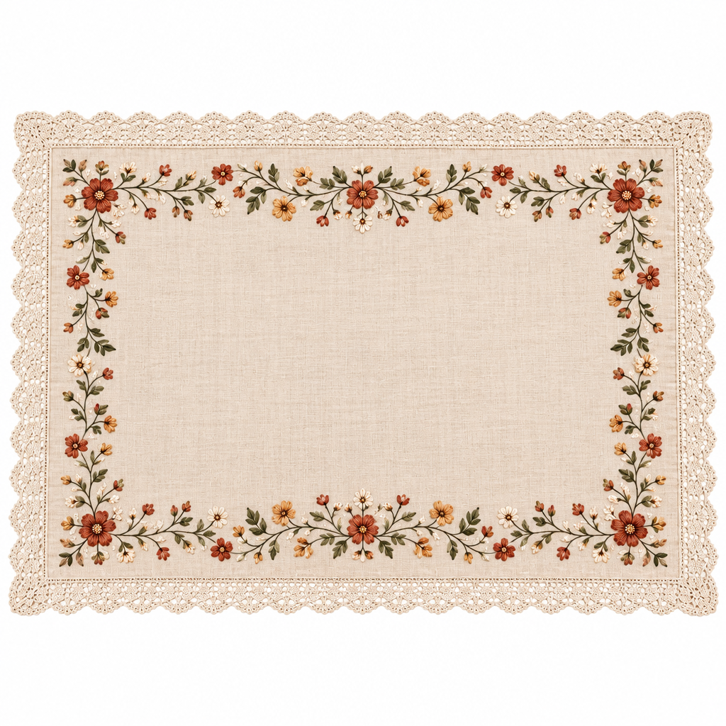 Vintage Floral Embroidered Lace Tablecloth