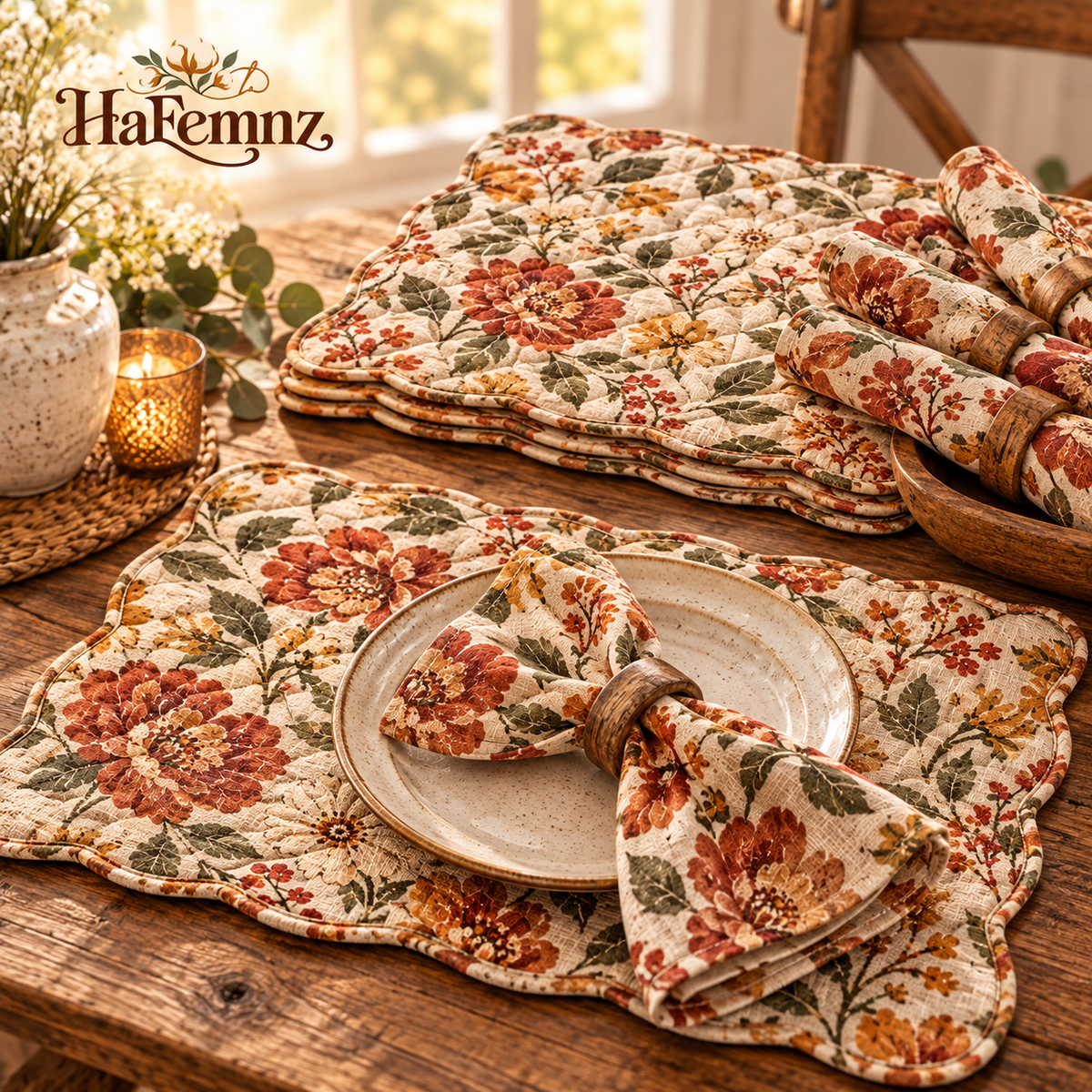 Quilted Floral Placemat & Napkin Set