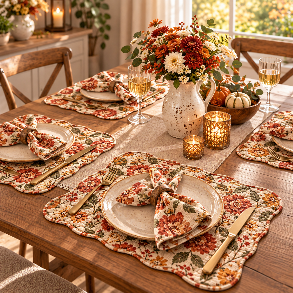 Quilted Floral Placemat & Napkin Set