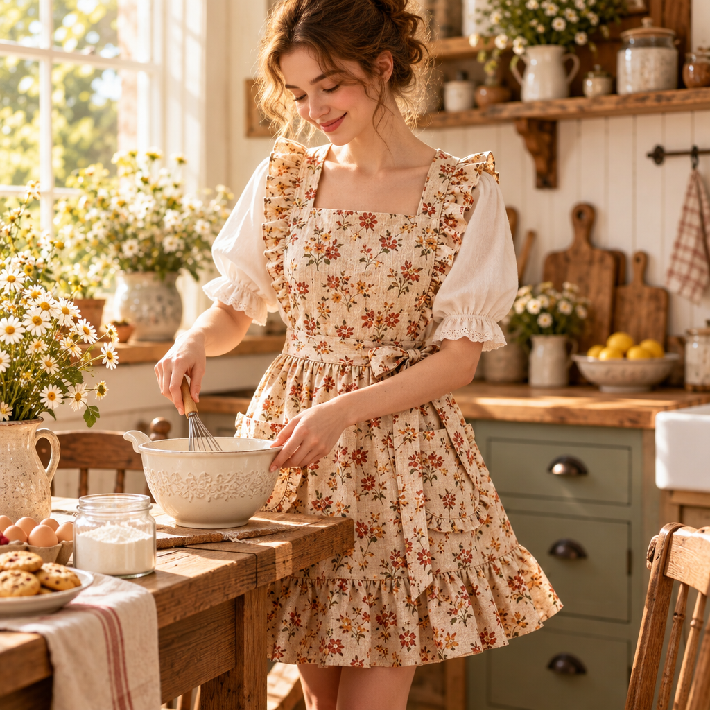 Cottage Floral Ruffle Kitchen Apron