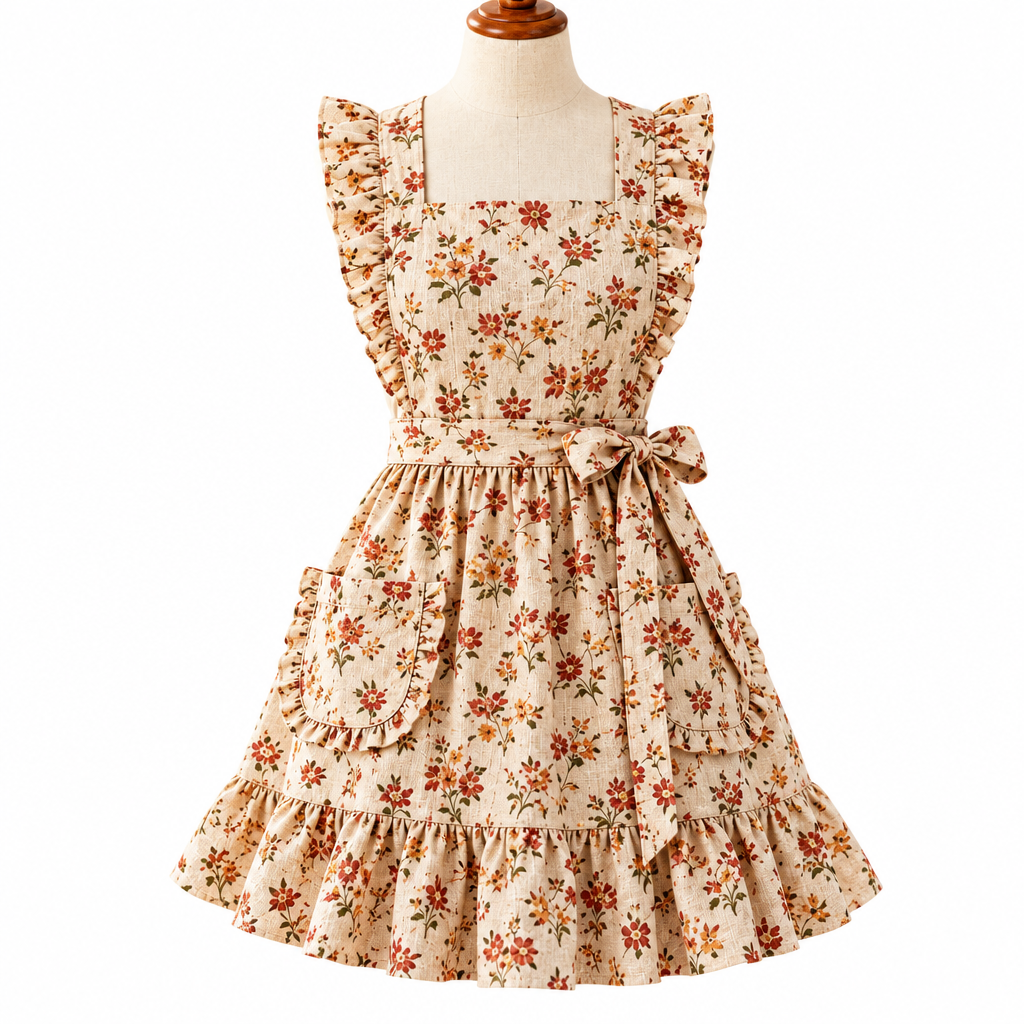 Cottage Floral Ruffle Kitchen Apron